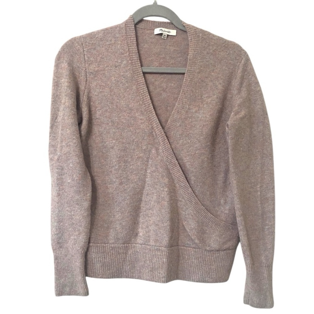 Madewell Faux Wrap Coziest Yarn Pullover Heather Boysenberry V Neckline Sweater